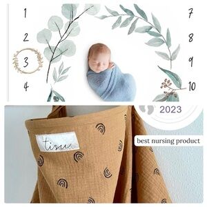 Baby Monthly Milestone Blanket (Organic) AND Nursing Cover (Soft Muslin) Bundle